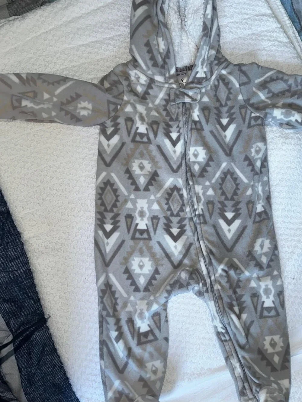 Cozy Grey Aztec Sherpa-Lined Hoodie